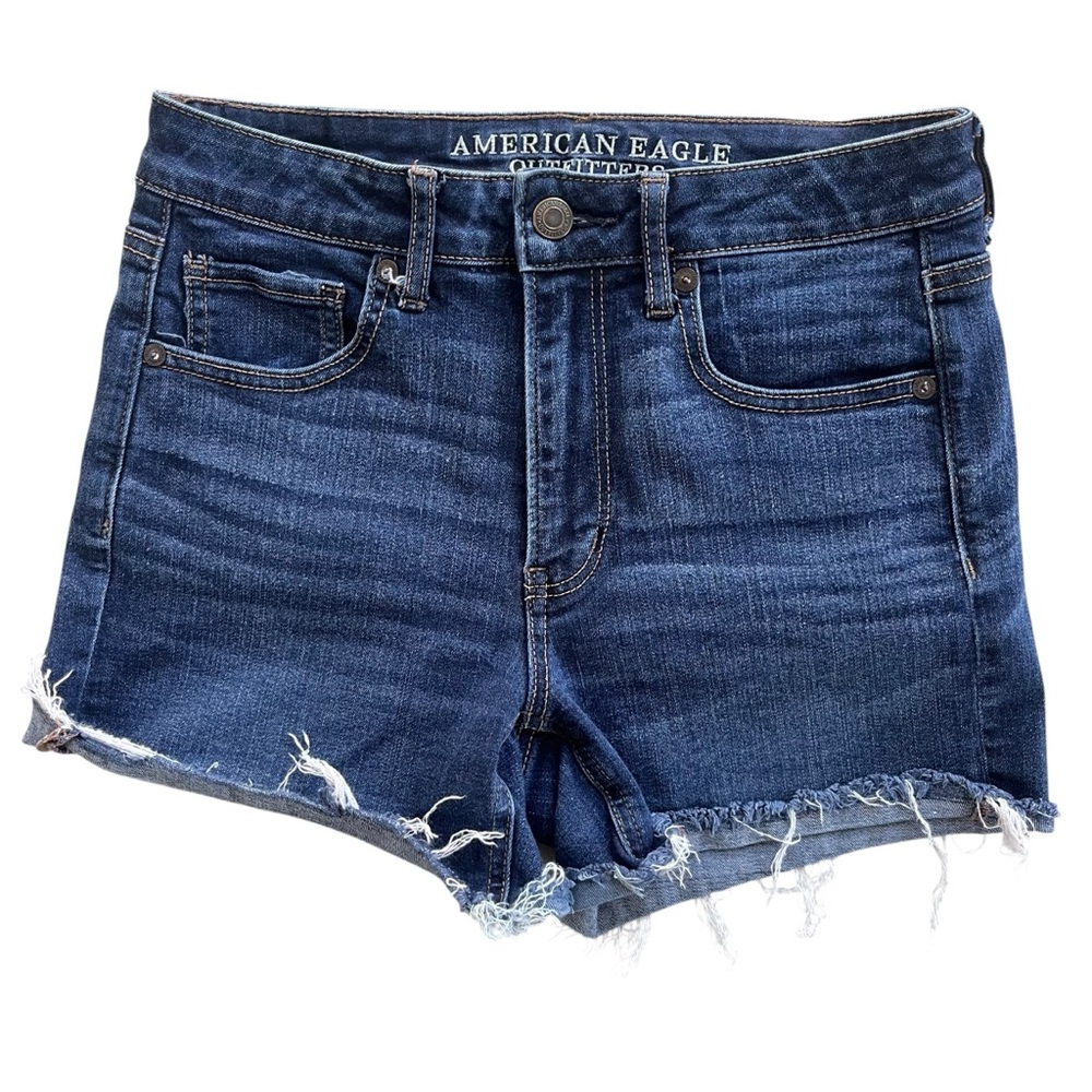American Eagle Women’s 4 Dark Wash Super Stretch Super Hi Rise Shortie AEO Denim